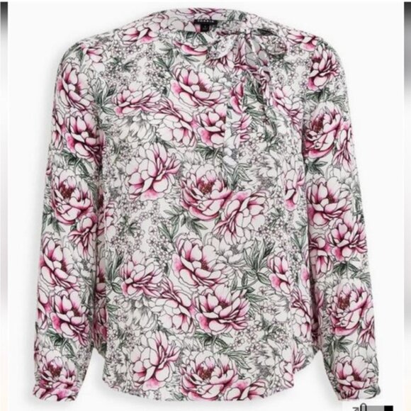 Torrid Women’s Black White Pink Floral Georgette Bow Tie Blouse Size 6X - Picture 2 of 7